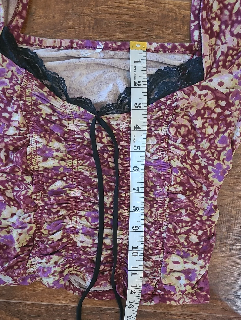Free Peopl  Floral Lace-Trim Ruched Crop Top - Purple  Size M